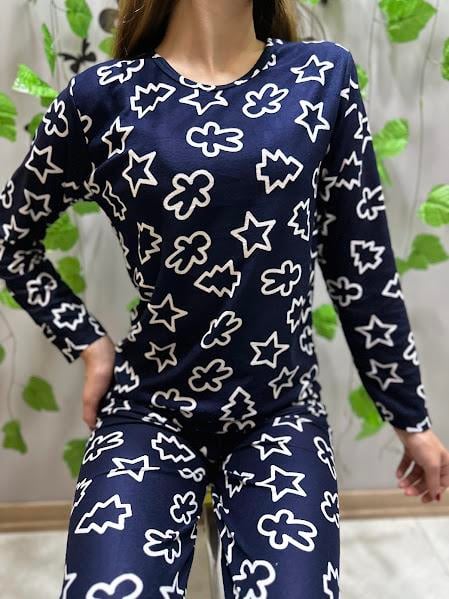 Desenli Süet Pijama Takım Lacivert