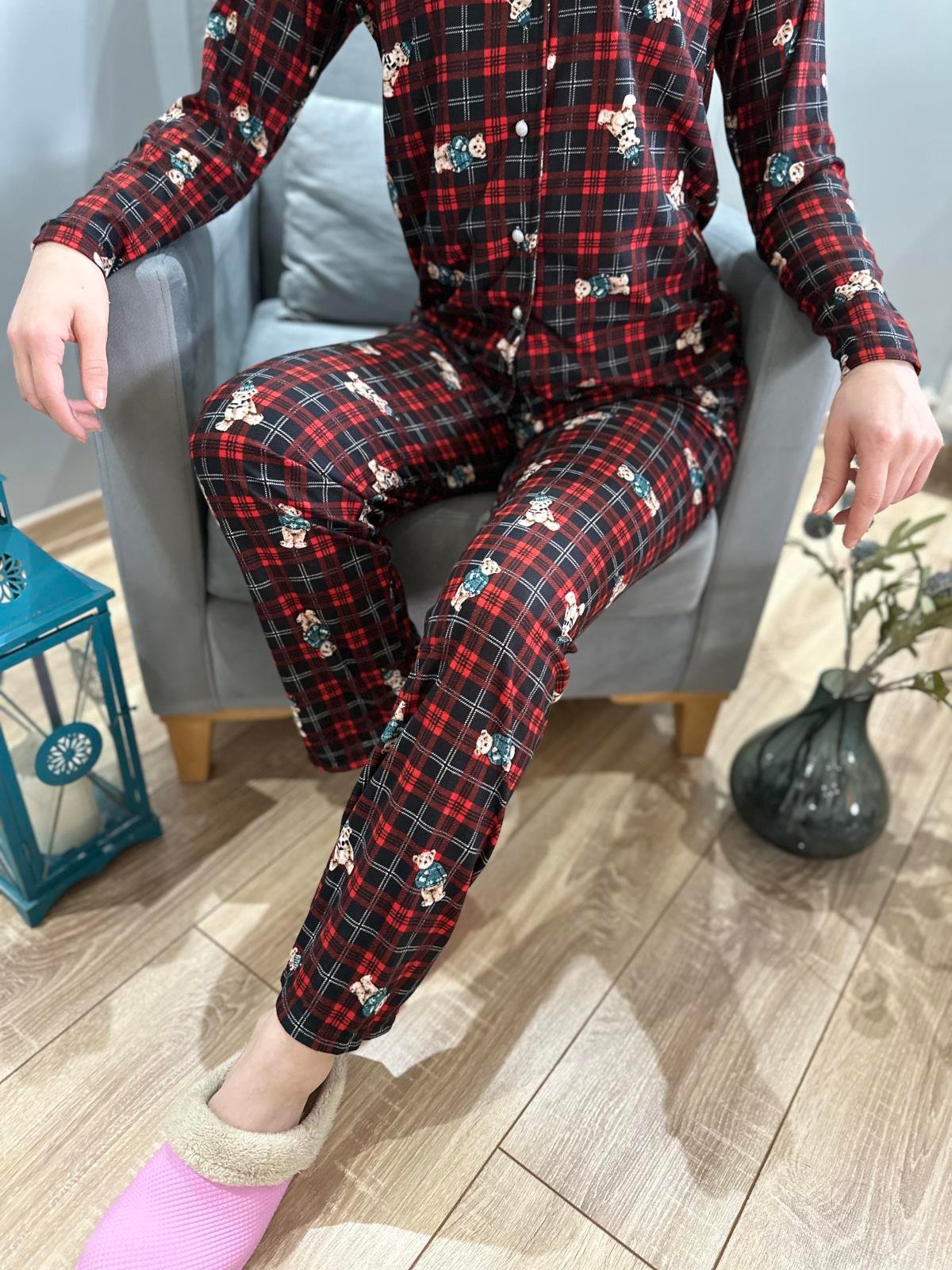 Ekose Ayıcık Desenli Pijama Takım