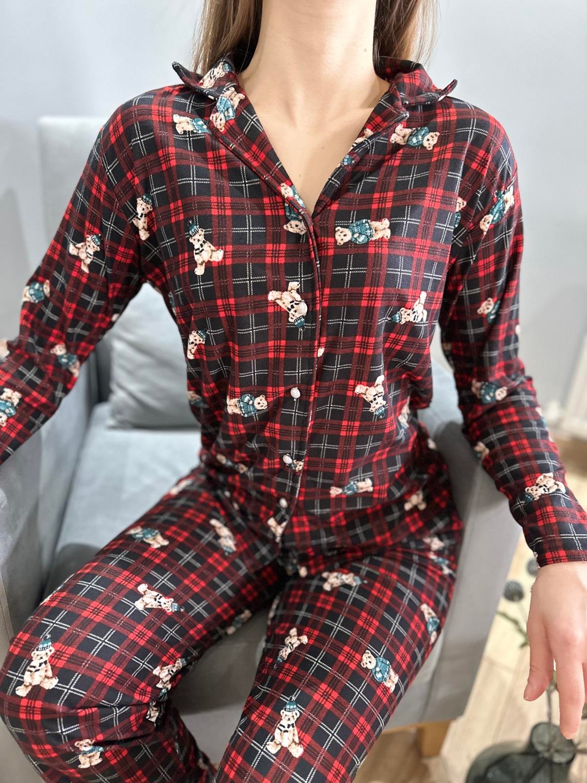 Ekose Ayıcık Desenli Pijama Takım