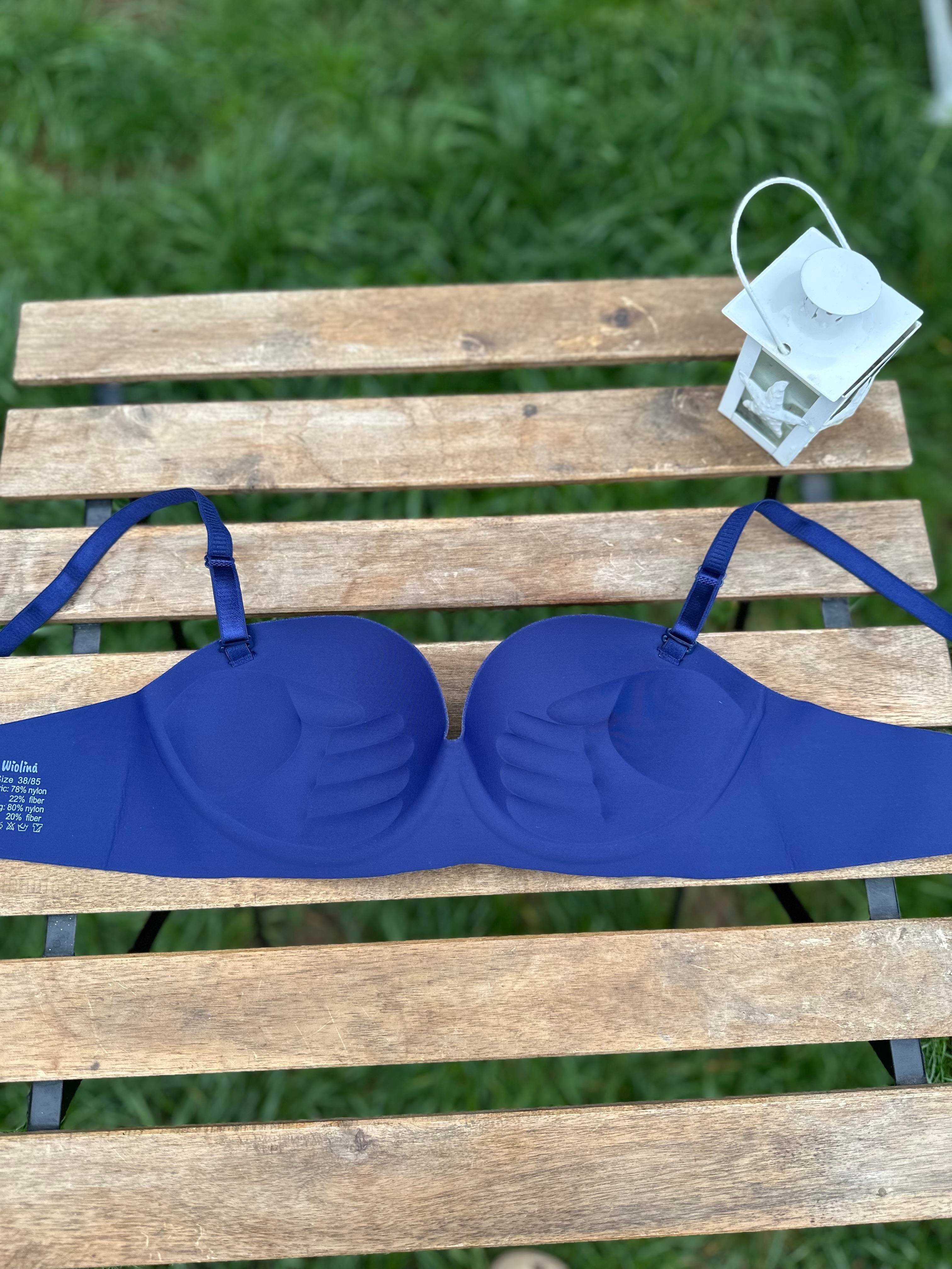 El Destekli Lazer Kesim Sütyen Indigo Mavi
