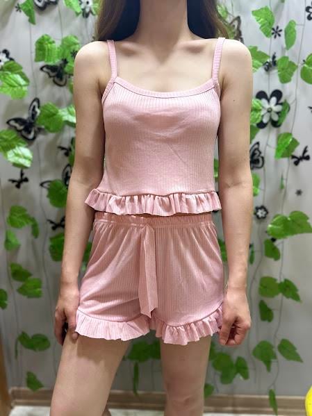 Fitilli Şort Pijama Takım Pudra