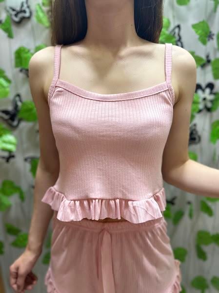 Fitilli Şort Pijama Takım Pudra