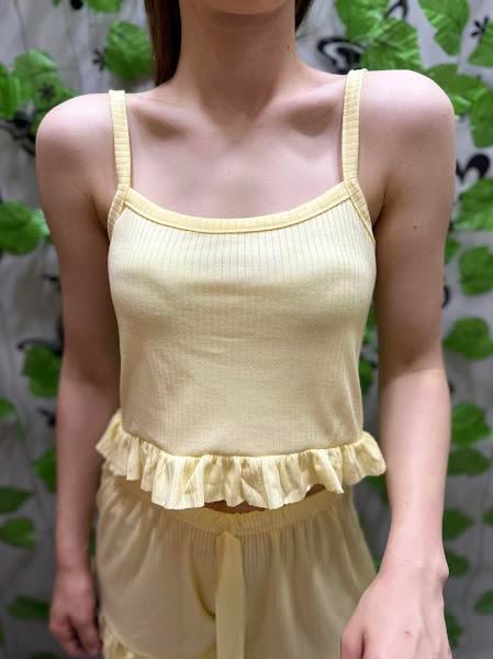 Fitilli Şort Pijama Takım Sarı
