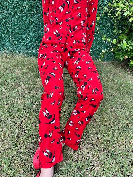Gömlek Yaka Karakter Pijama Takım Kırmızı