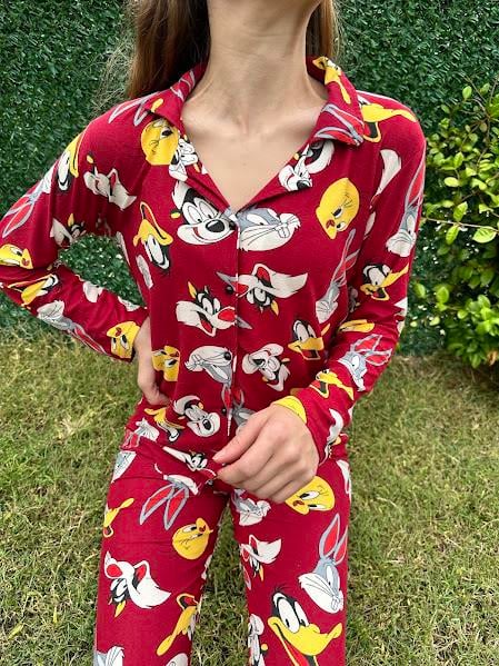 Gömlek Yaka Karakter Pijama Takım Kırmızı 