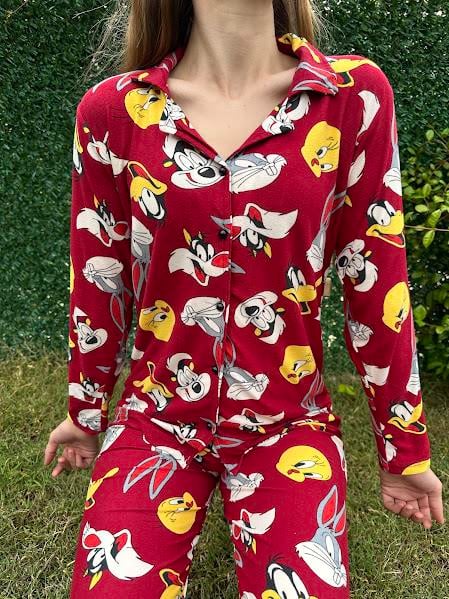 Gömlek Yaka Karakter Pijama Takım Kırmızı 