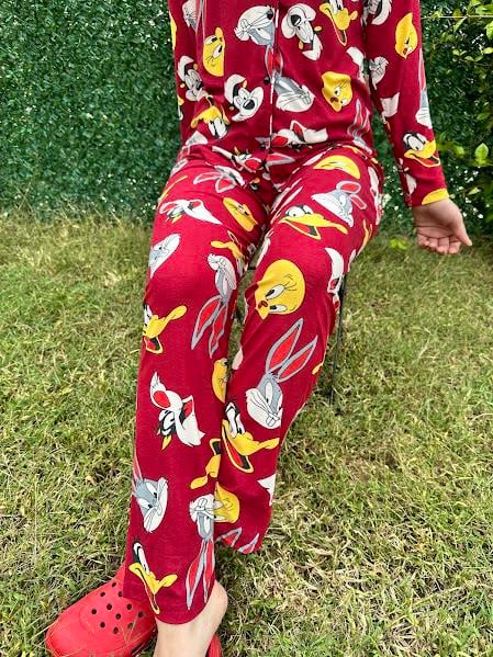 Gömlek Yaka Karakter Pijama Takım Kırmızı 