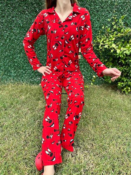 Gömlek Yaka Karakter Pijama Takım Kırmızı