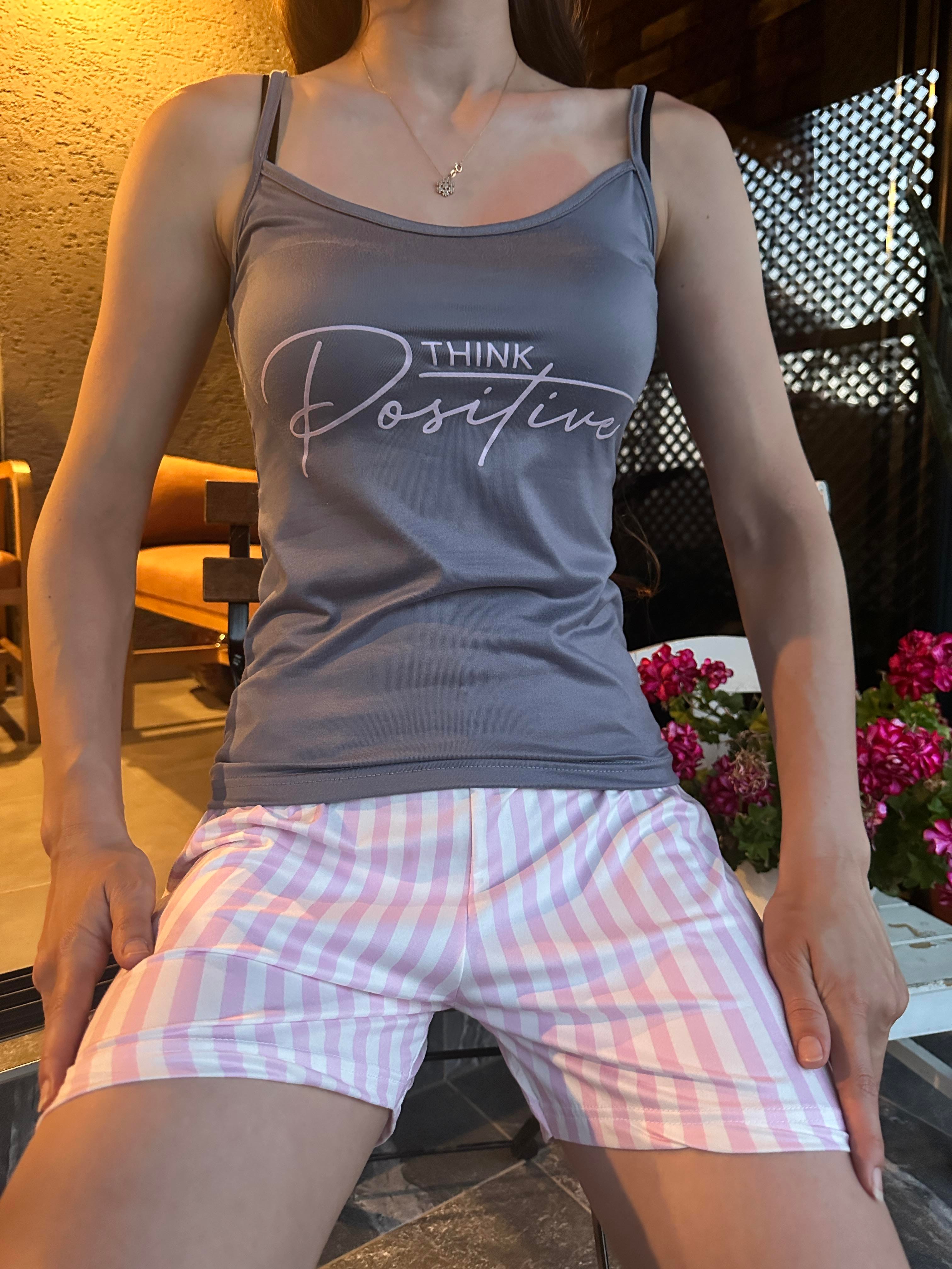 İp Askılı Çizgili Şort Milan Pijama Takım 