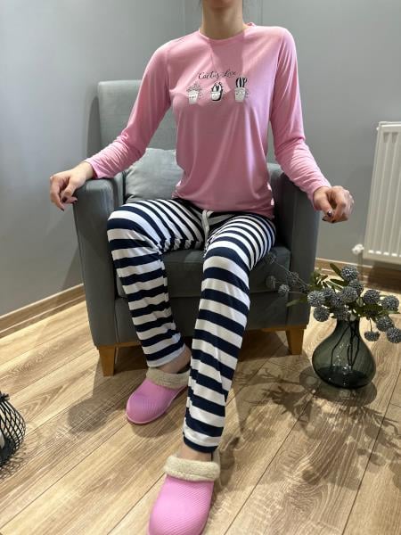 Kaktüs Baskılı Çizgili Pijama Takım