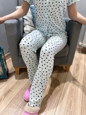 Kalp Desenli Gömlek Yaka Pijama Takım Bebe Mavisi