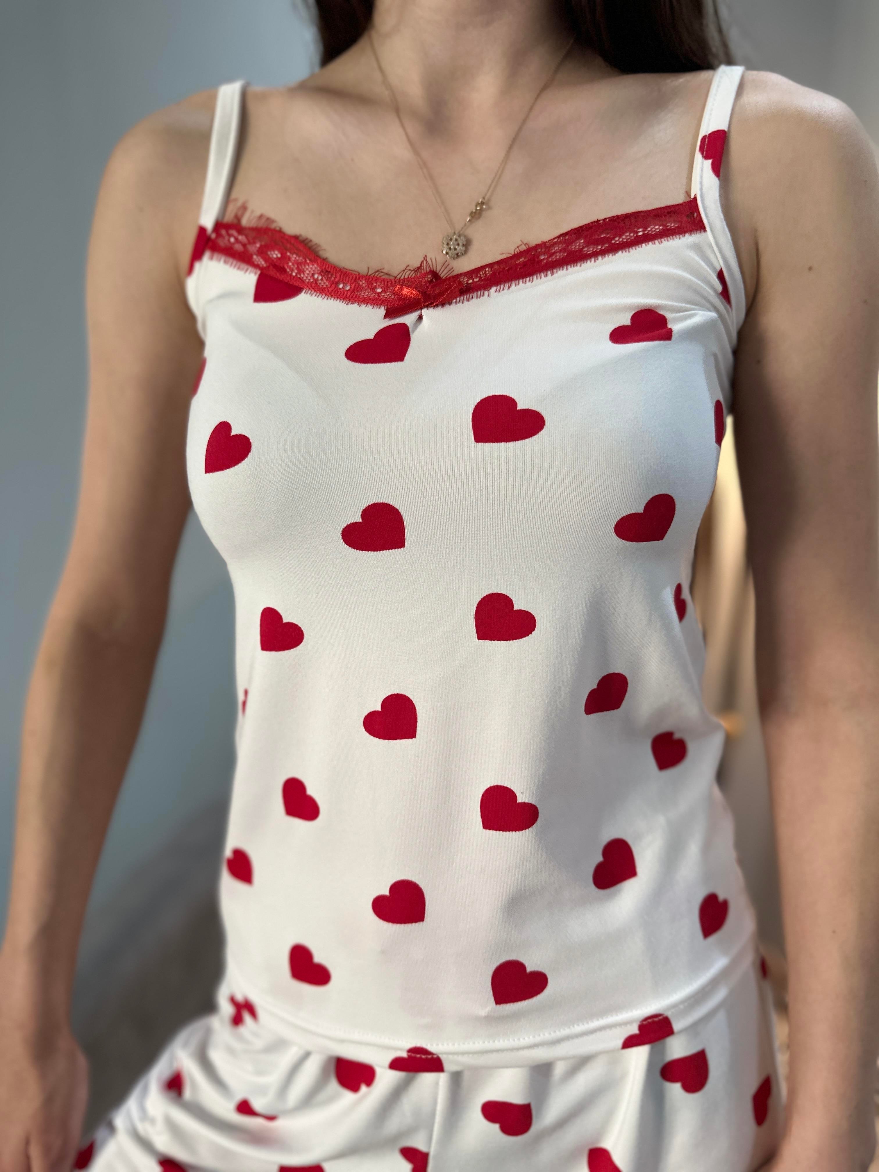 Kalp Desenli Milan Şortlu Pijama Takım