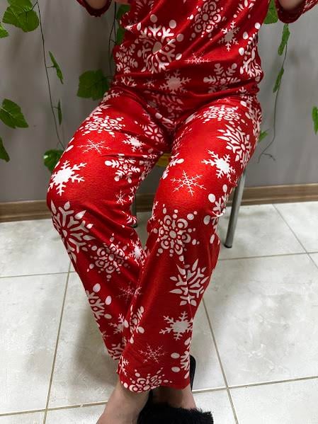 Kar Desenli Süet Pijama Takım Kırmızı