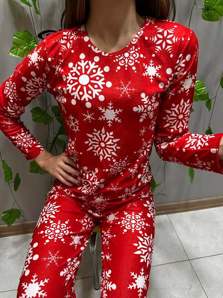 Kar Desenli Süet Pijama Takım Kırmızı