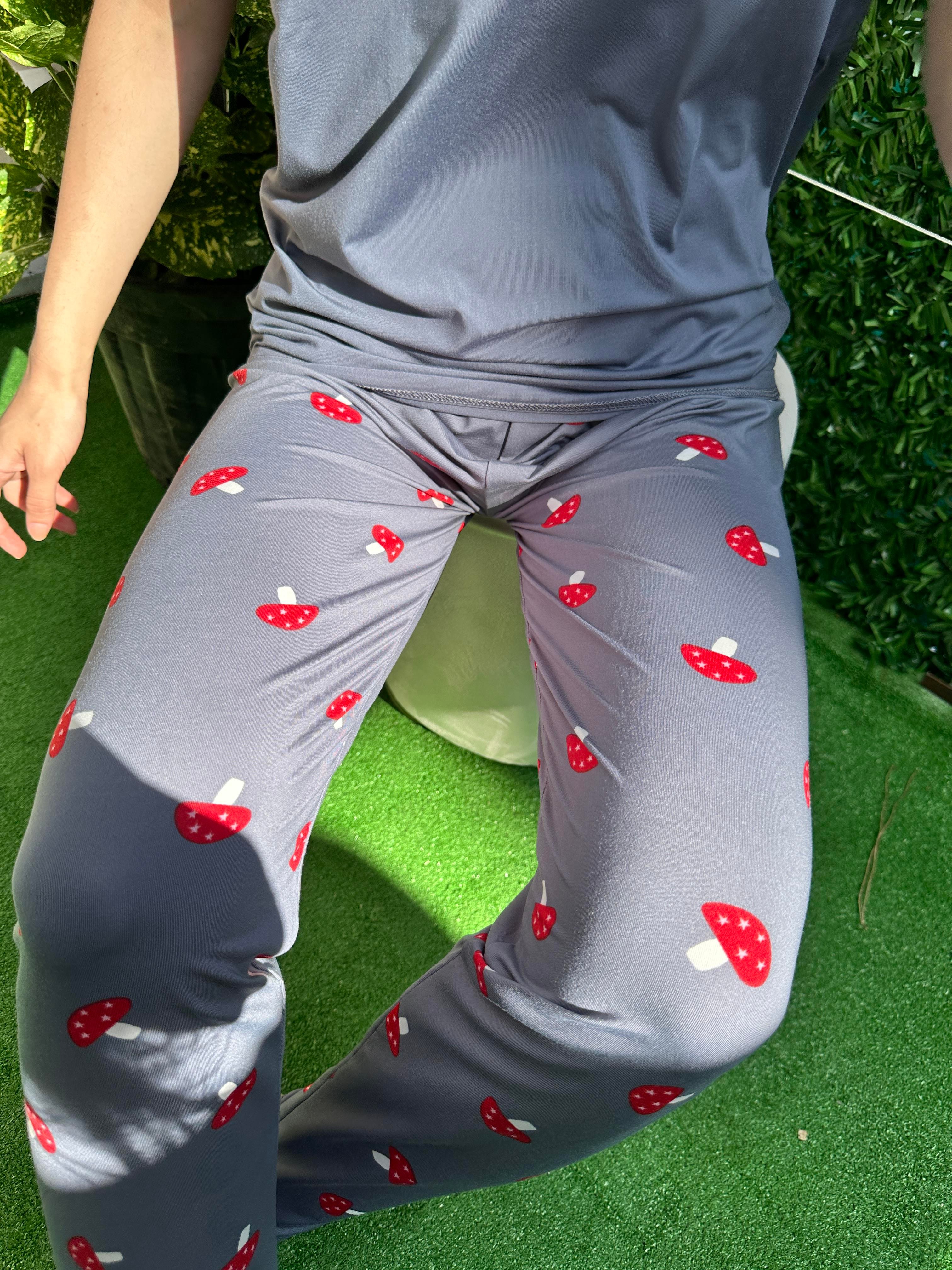 Mantar Desenli Kısa Kol Milan Pijama Takım Gri