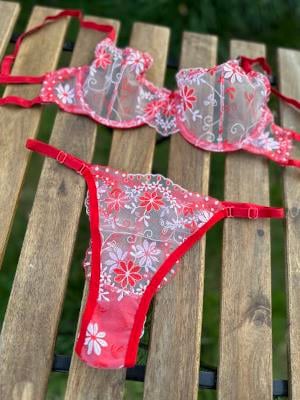 Nakış İşlemeli Transparan Bralet Takım Kırmızı