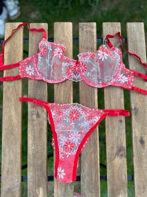 Nakış İşlemeli Transparan Bralet Takım Kırmızı