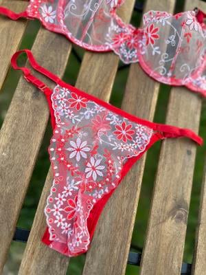 Nakış İşlemeli Transparan Bralet Takım Kırmızı