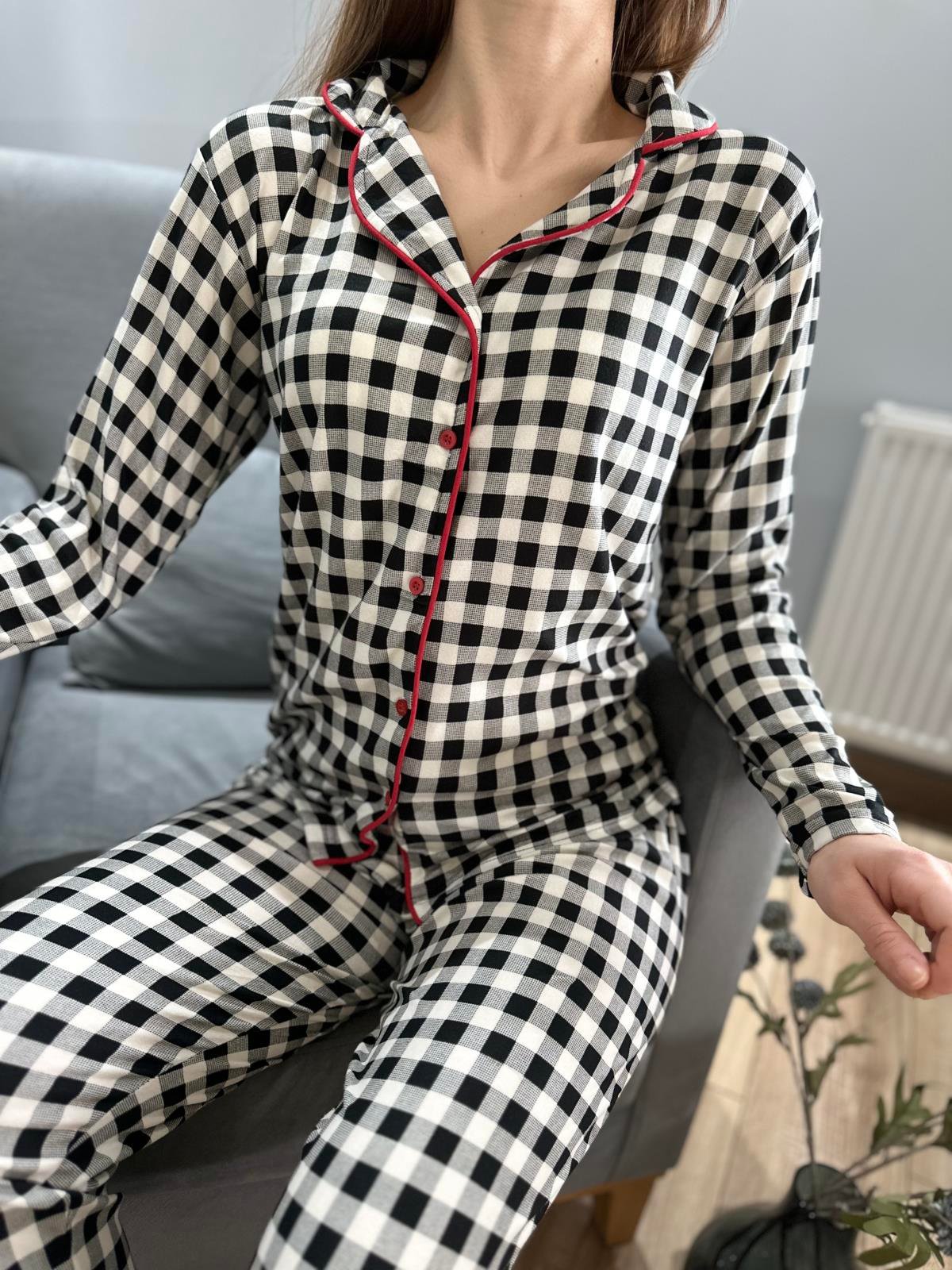 Pötikareli Süet Pijama Takım Siyah-Beyaz