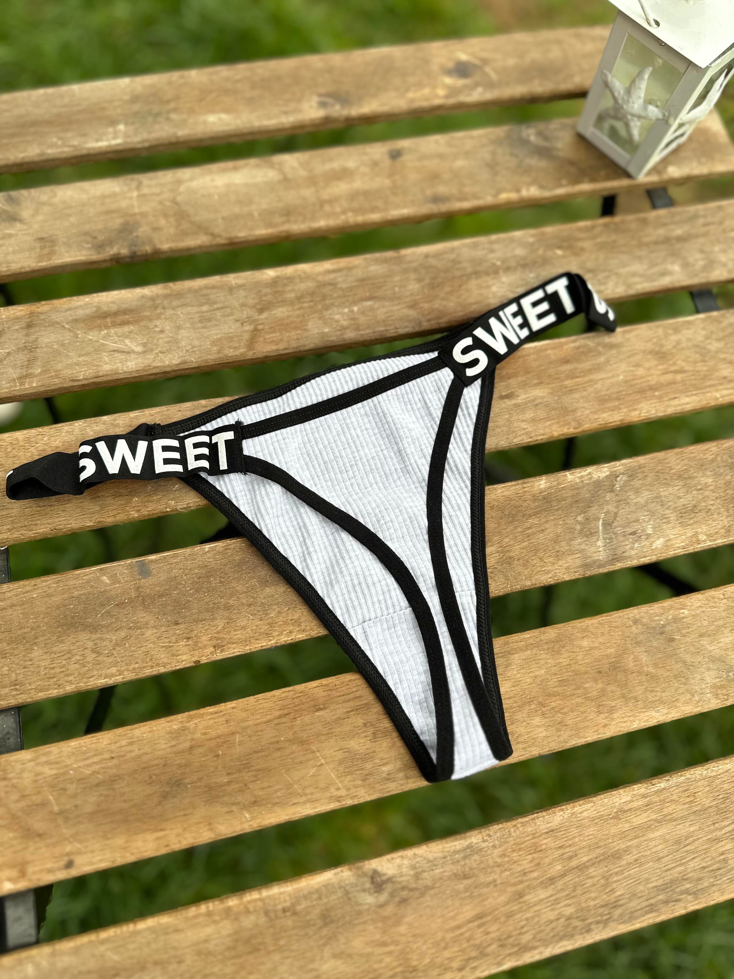 Sweet Baskılı Pamuklu Tangalı Külot Gri
