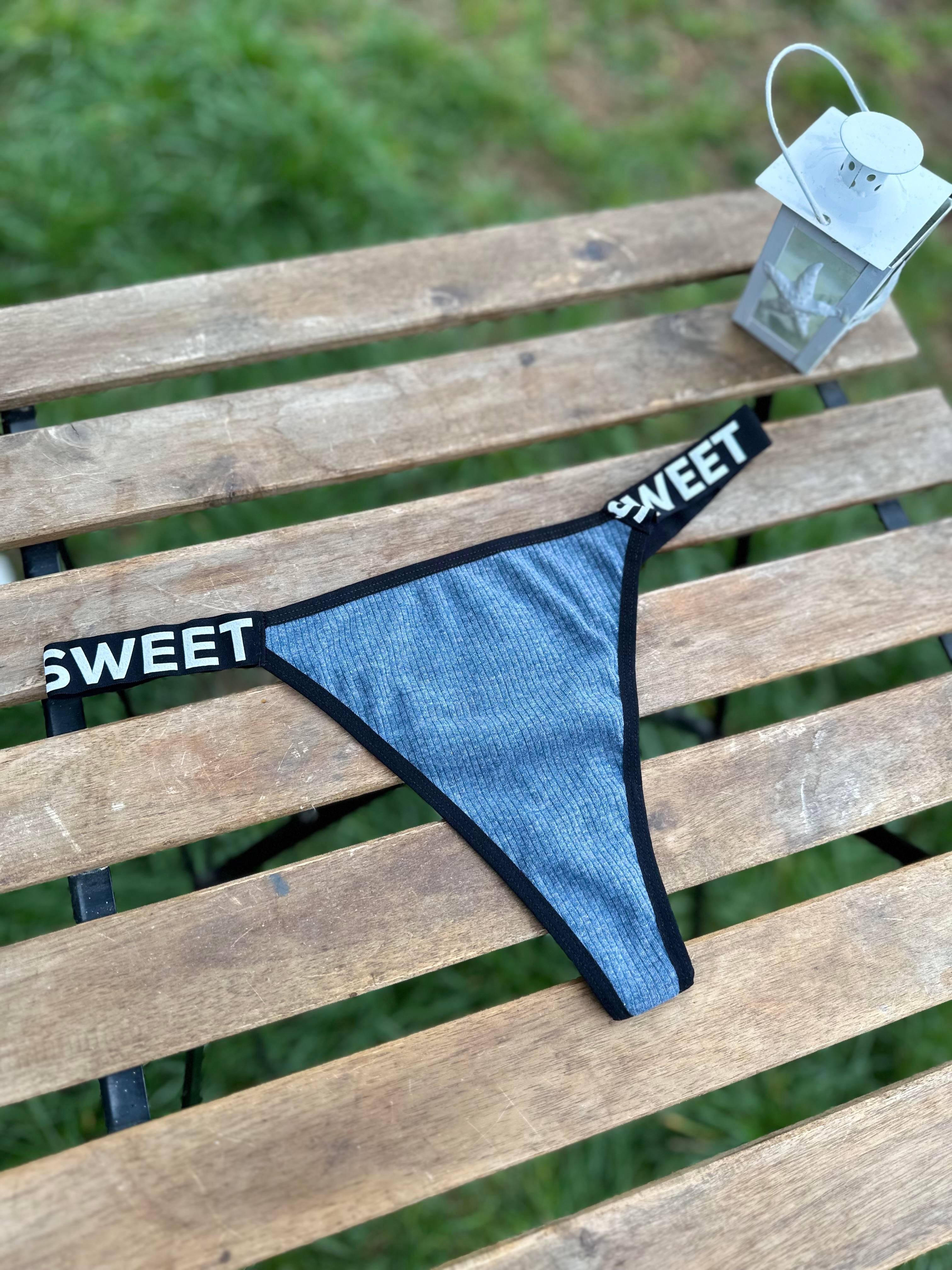 Sweet Baskılı Pamuklu Tangalı Külot Koyu Mavi