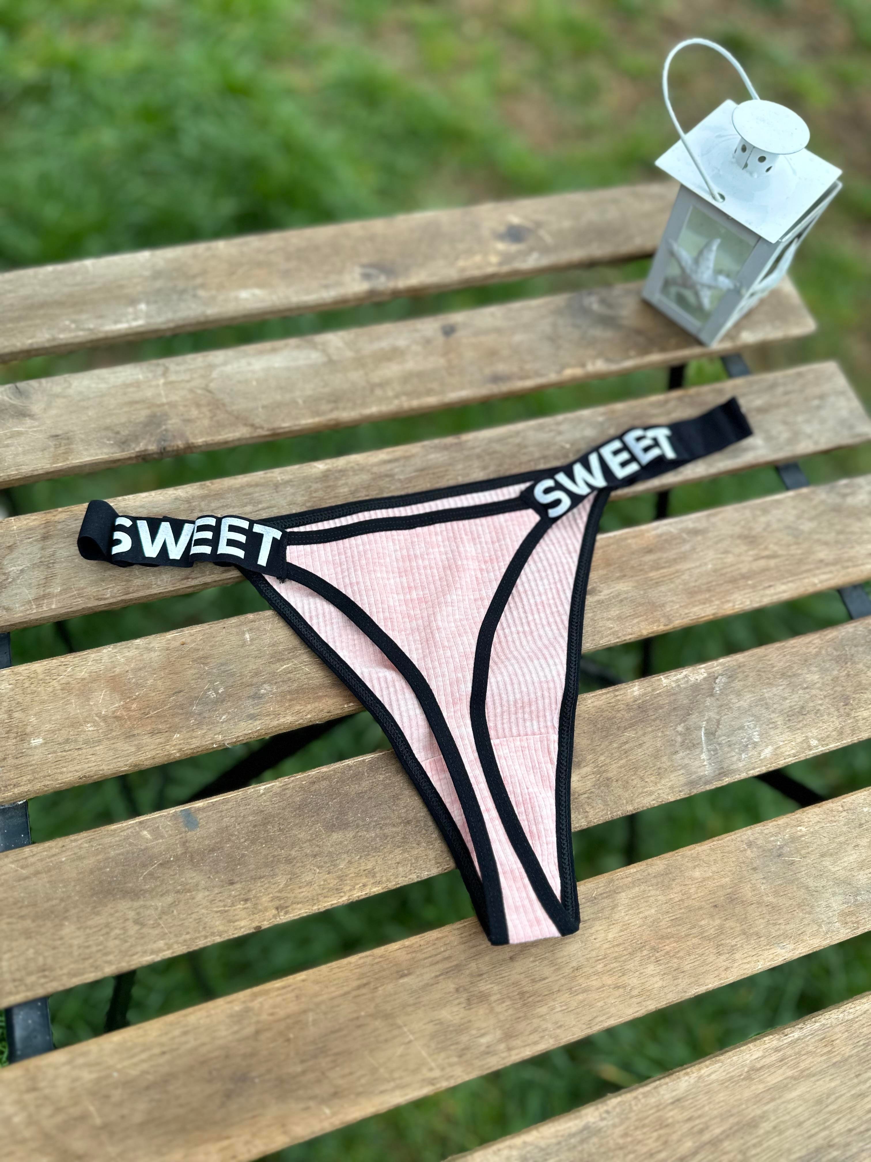 Sweet Baskılı Pamuklu Tangalı Külot Pudra