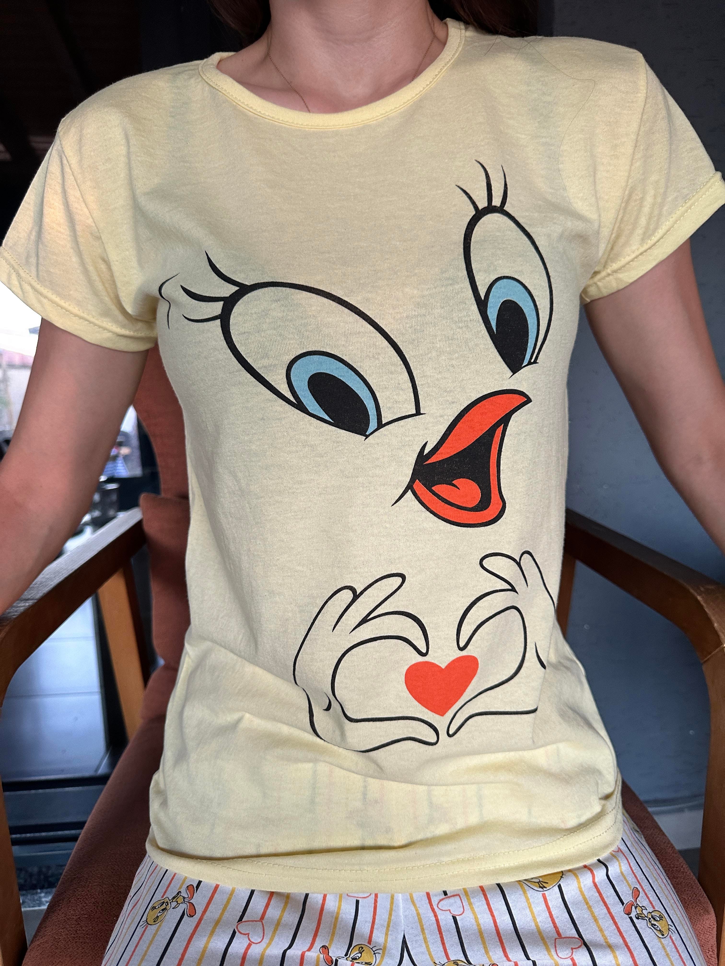 Tweety Desenli Kısa Kol Şort Pijama Takım Sarı