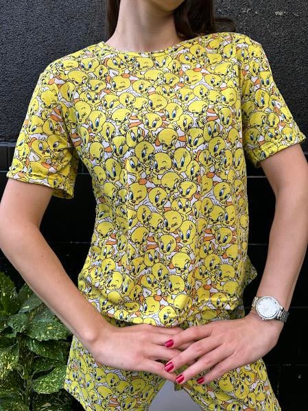 Tweety Desenli Kısa Kol Şortlu  Pijama Takım 