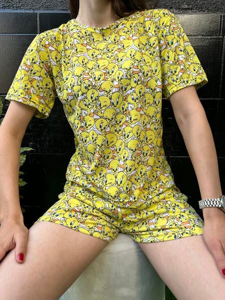Tweety Desenli Kısa Kol Şortlu  Pijama Takım 