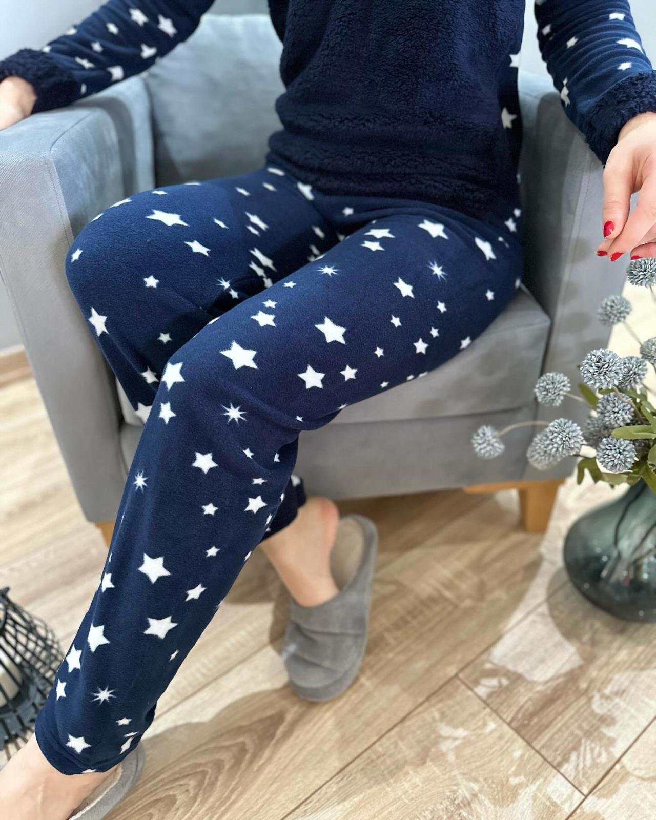 Yıldız Desenli Polarlı Pijama Takım Lacivert