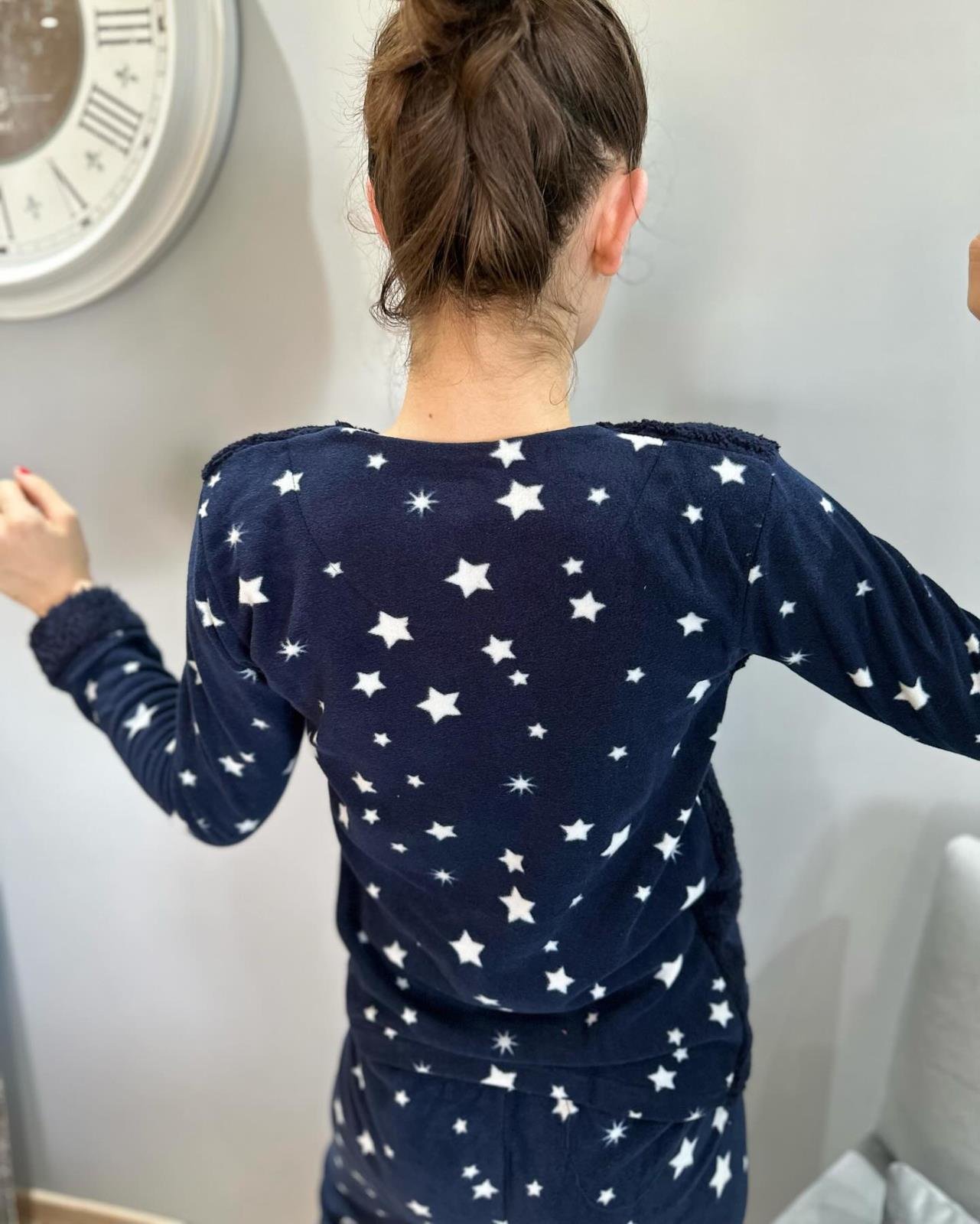 Yıldız Desenli Polarlı Pijama Takım Lacivert