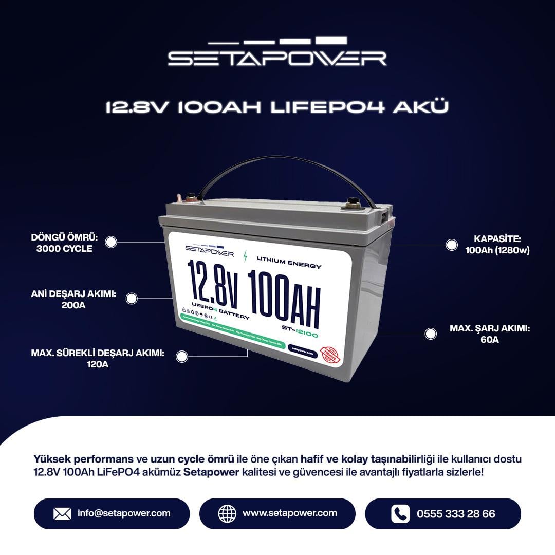  Setapower 12.8V 100AH LiFePO4 Akü