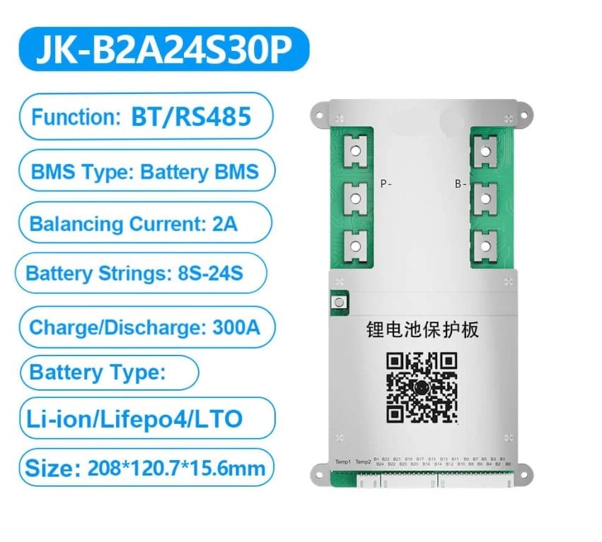 JK 8S-24S 300A Deşarj 2A Aktif Balans Bluetooth'lu Smart BMS