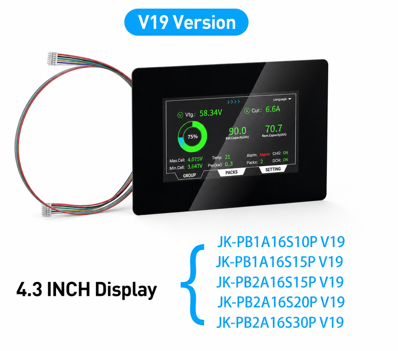 JK Bms - LCD Ekran - 4.3 İnç - V19  TTL