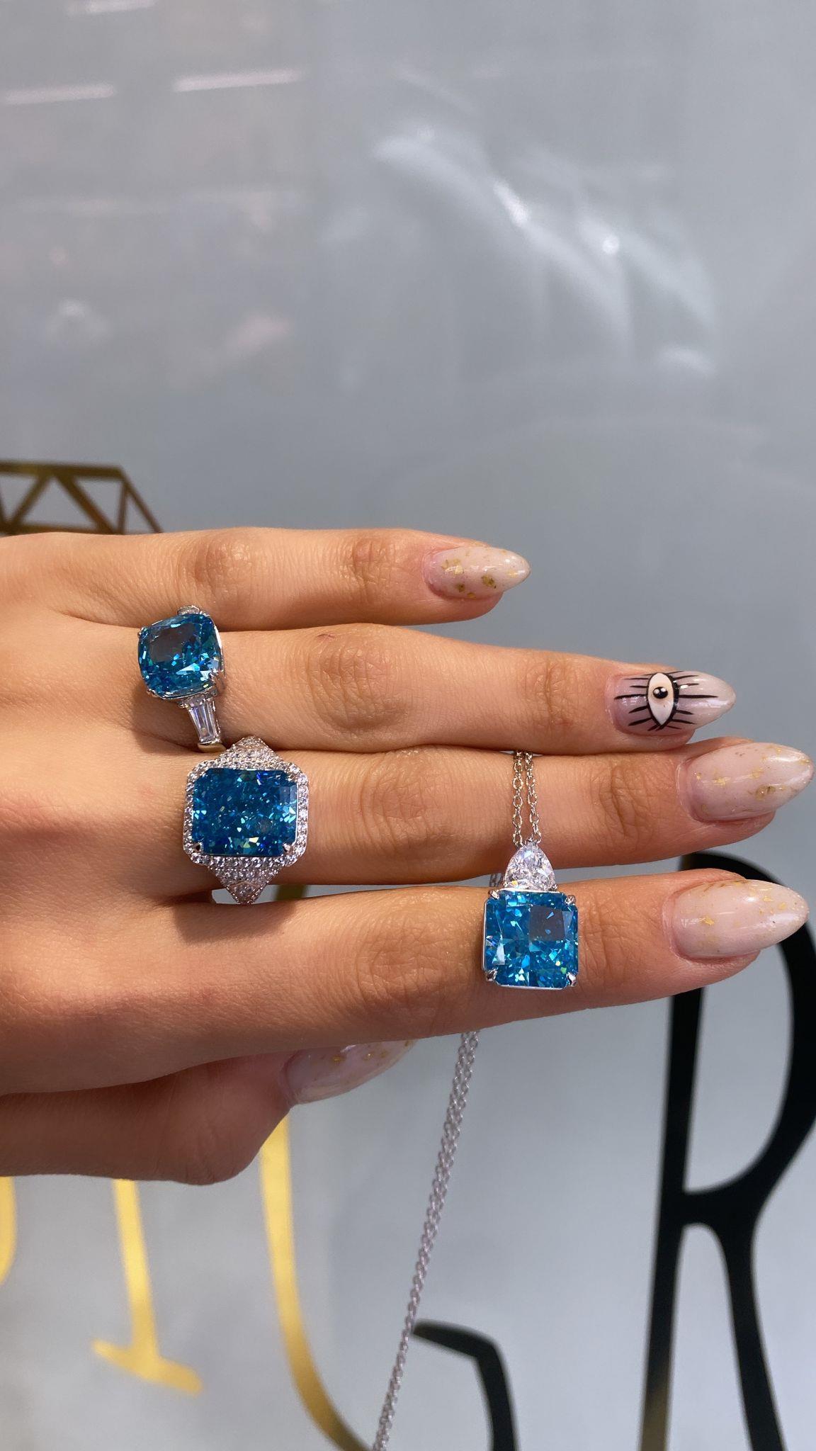 İthal Baby Blue Quare Yüzük