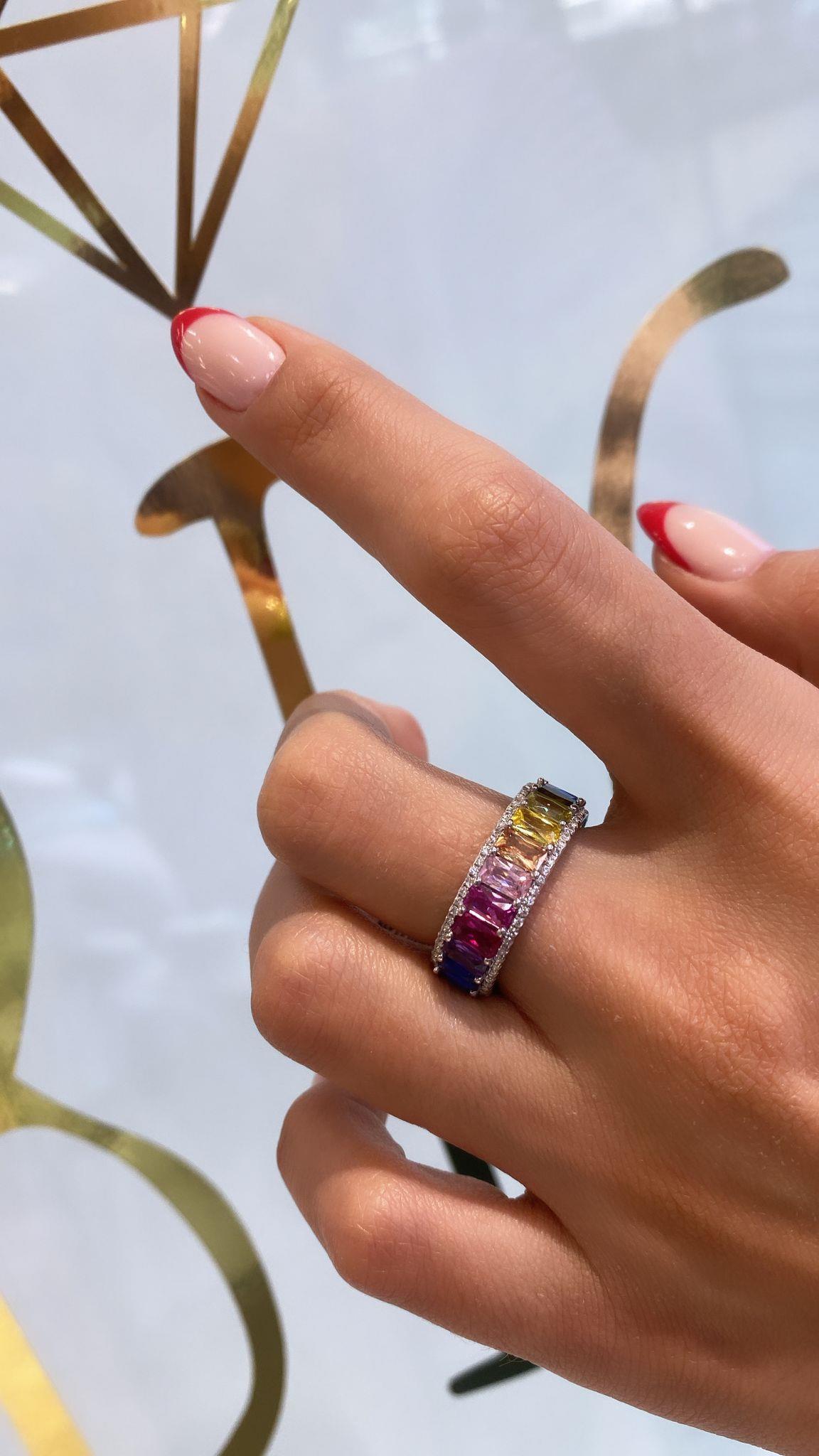 İthal Rainbow Dikdörtgen Bacchetta Yüzük