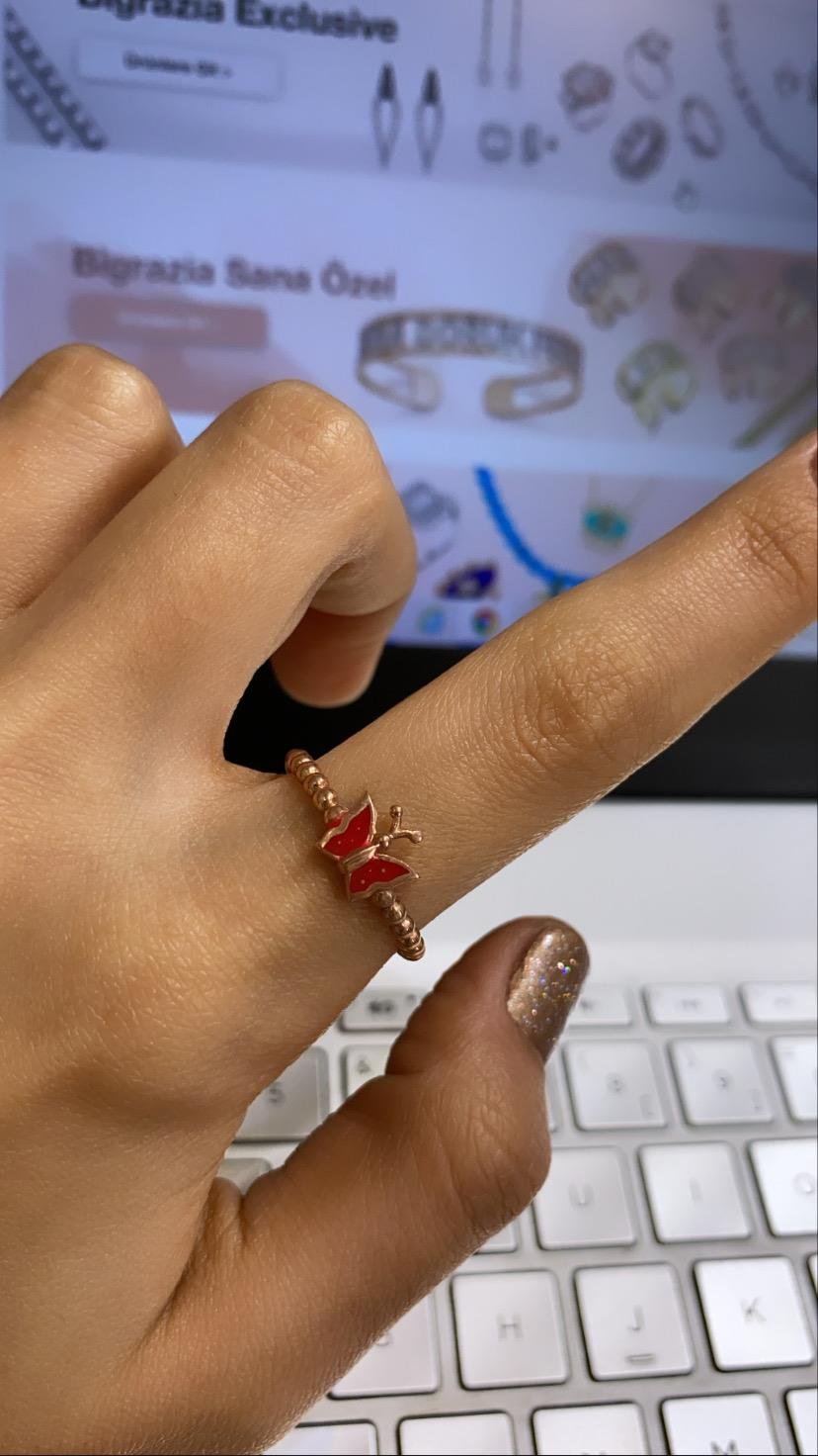 Kırmızı Mineli Kelebek Yüzük