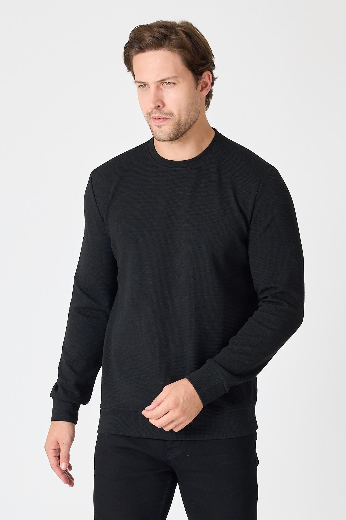 Bisiklet Yaka Dokulu Sweatshirt