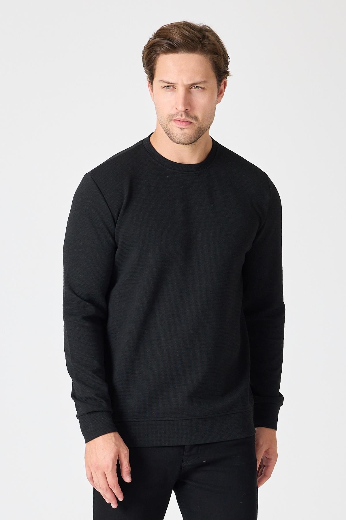 Bisiklet Yaka Dokulu Sweatshirt