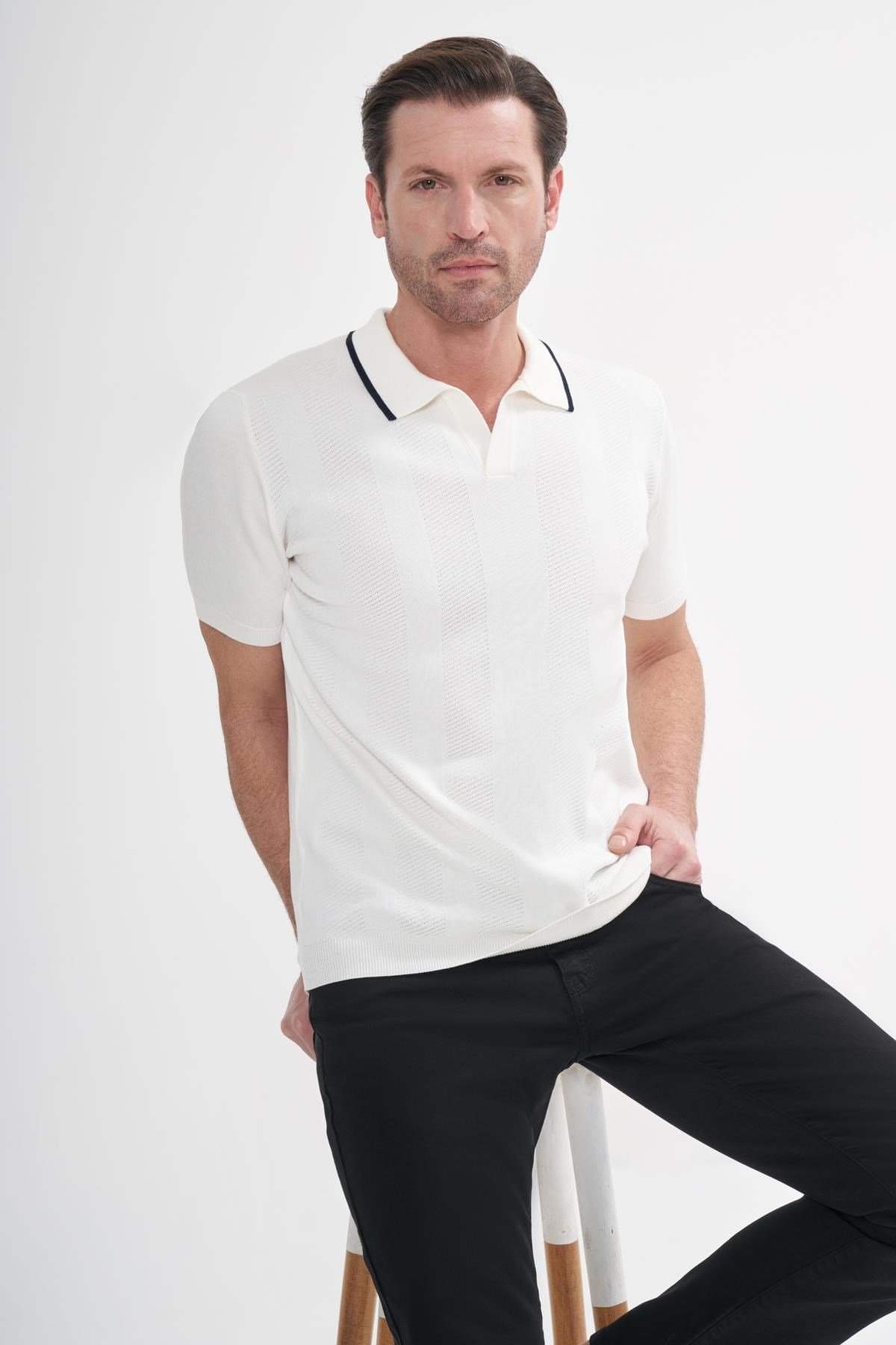 İntersivin  Polo Yaka Kemik Rengi Tshirt - SY-09