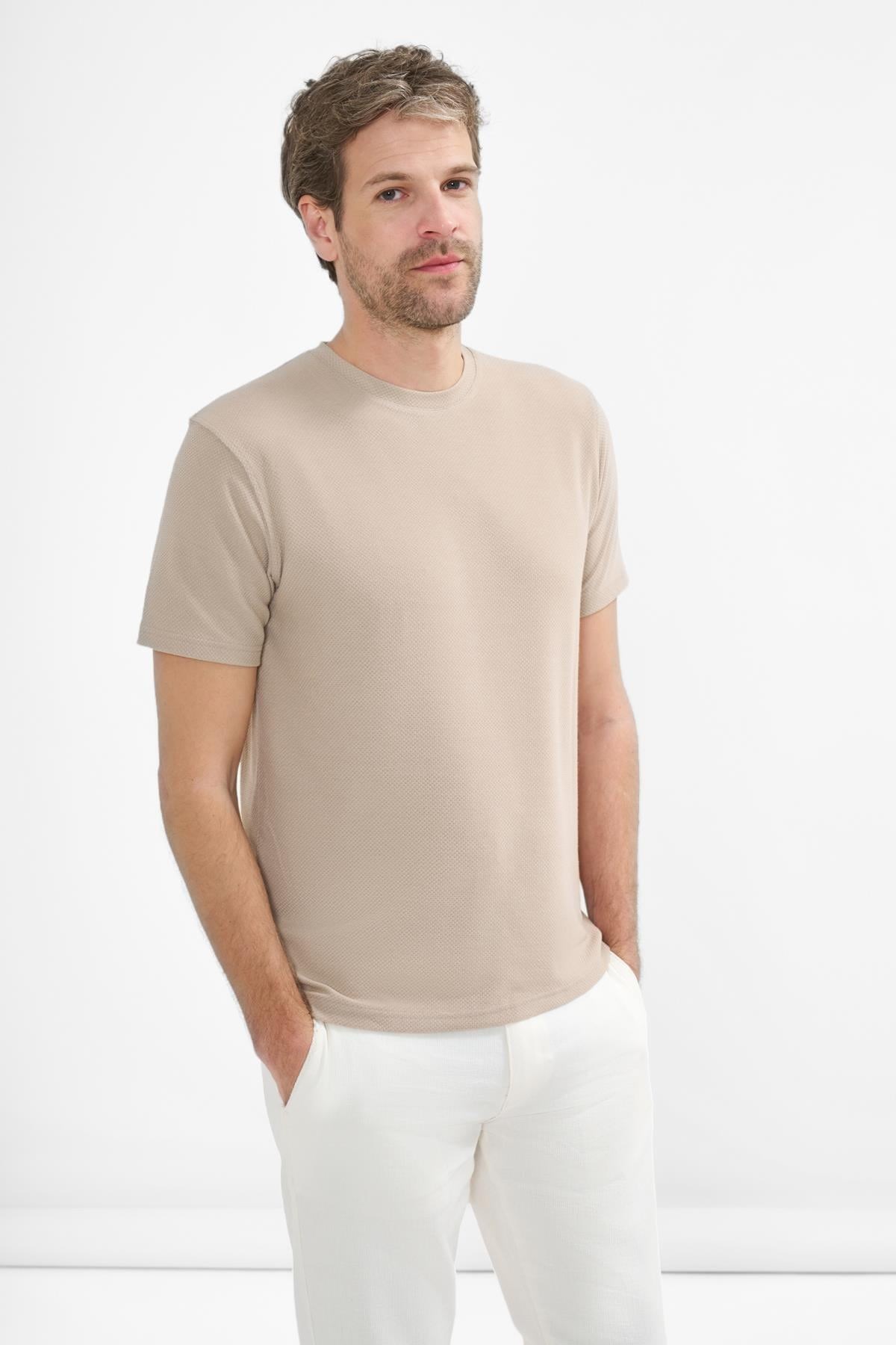 İntersivin Bisiklet Yaka Bej Tshirt - BRŞ-04