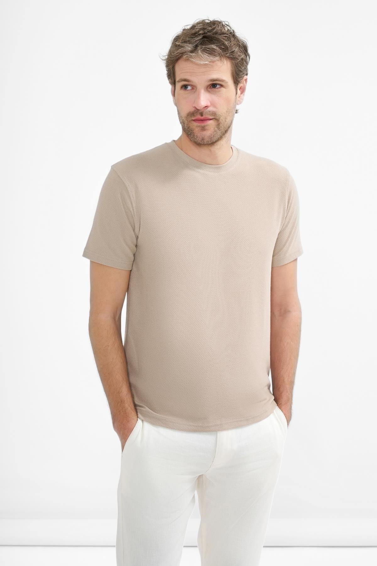 İntersivin Bisiklet Yaka Bej Tshirt - BRŞ-04