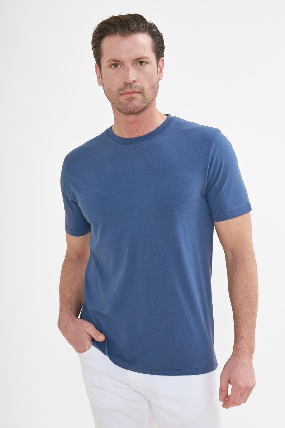İntersivin Bisiklet Yaka İndigo Tshirt - T13