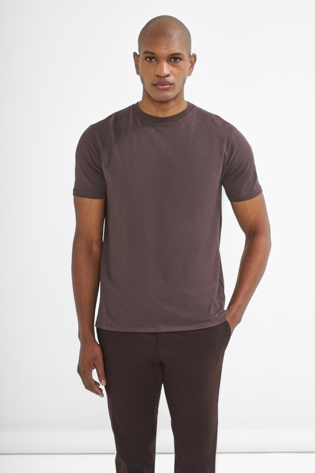 İntersivin Bisiklet Yaka Kahverengi Tshirt - T13