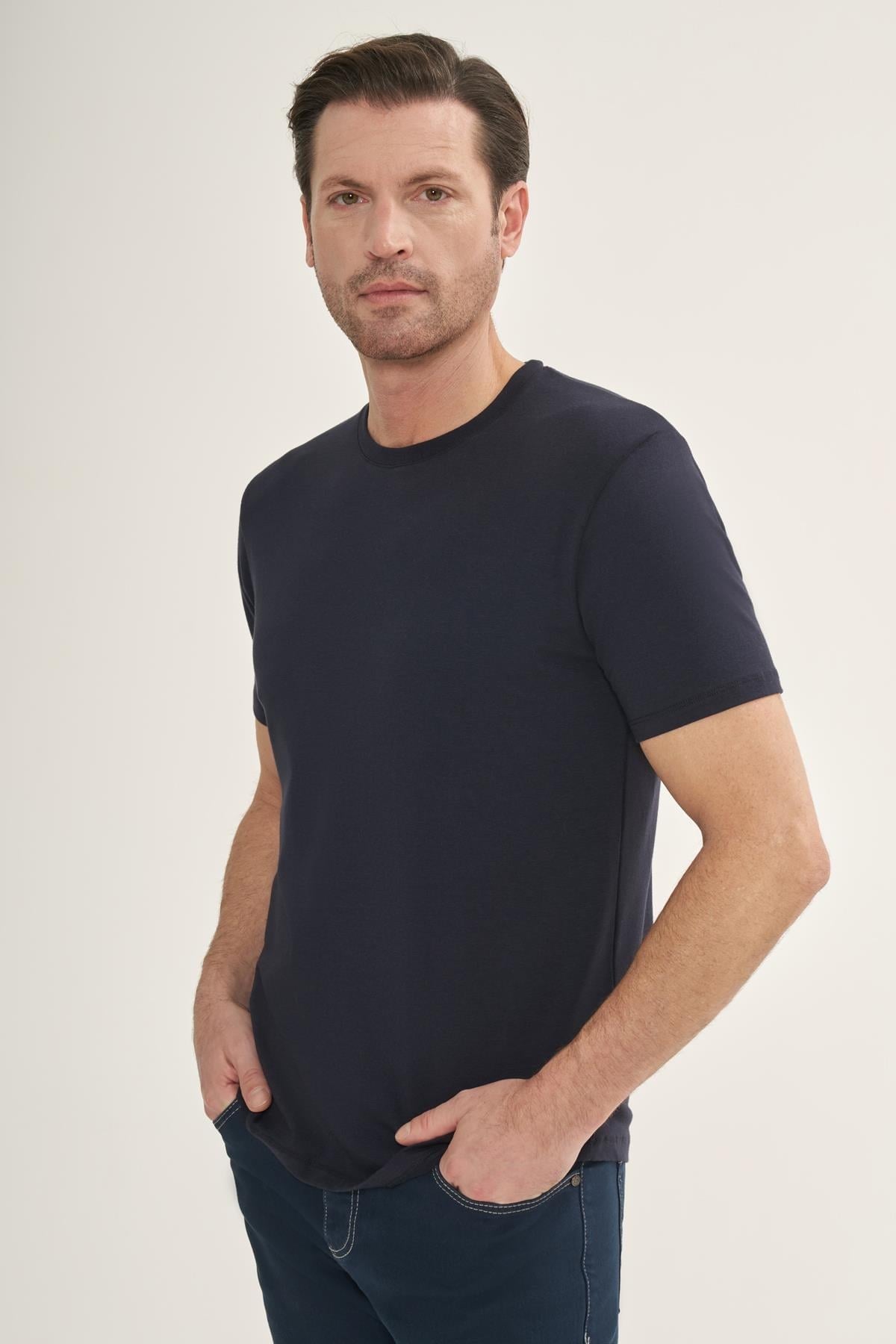 İntersivin Bisiklet Yaka Lacivert Tshirt - T13