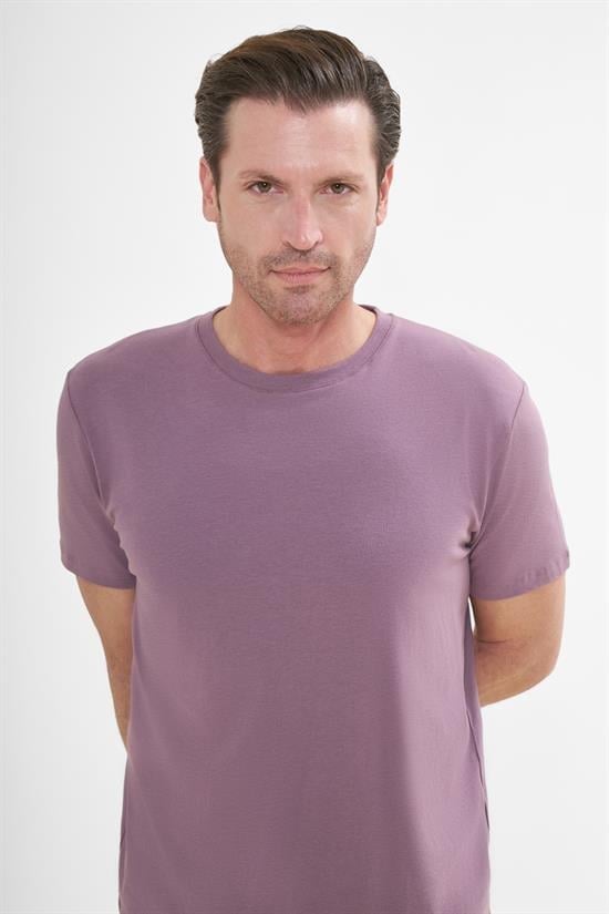 İntersivin Bisiklet Yaka Lila Tshirt - T13
