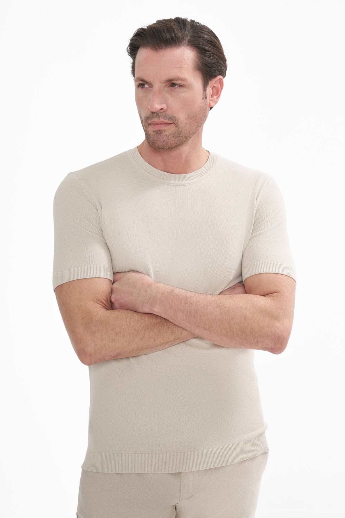 İntersivin Bisiklet Yaka Taş Rengi Tshirt - SY-10