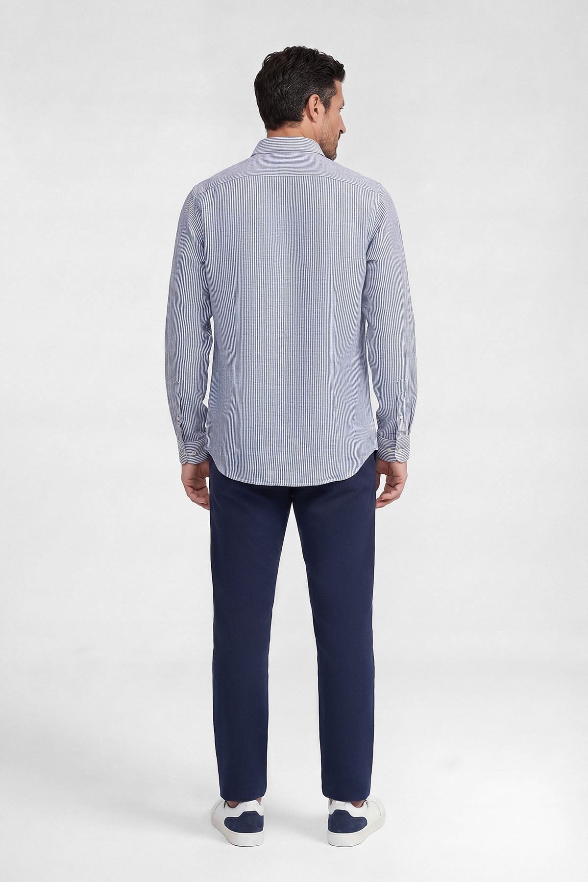 İntersivin Çİzgli Slim Fit Keten GömlekVT-37