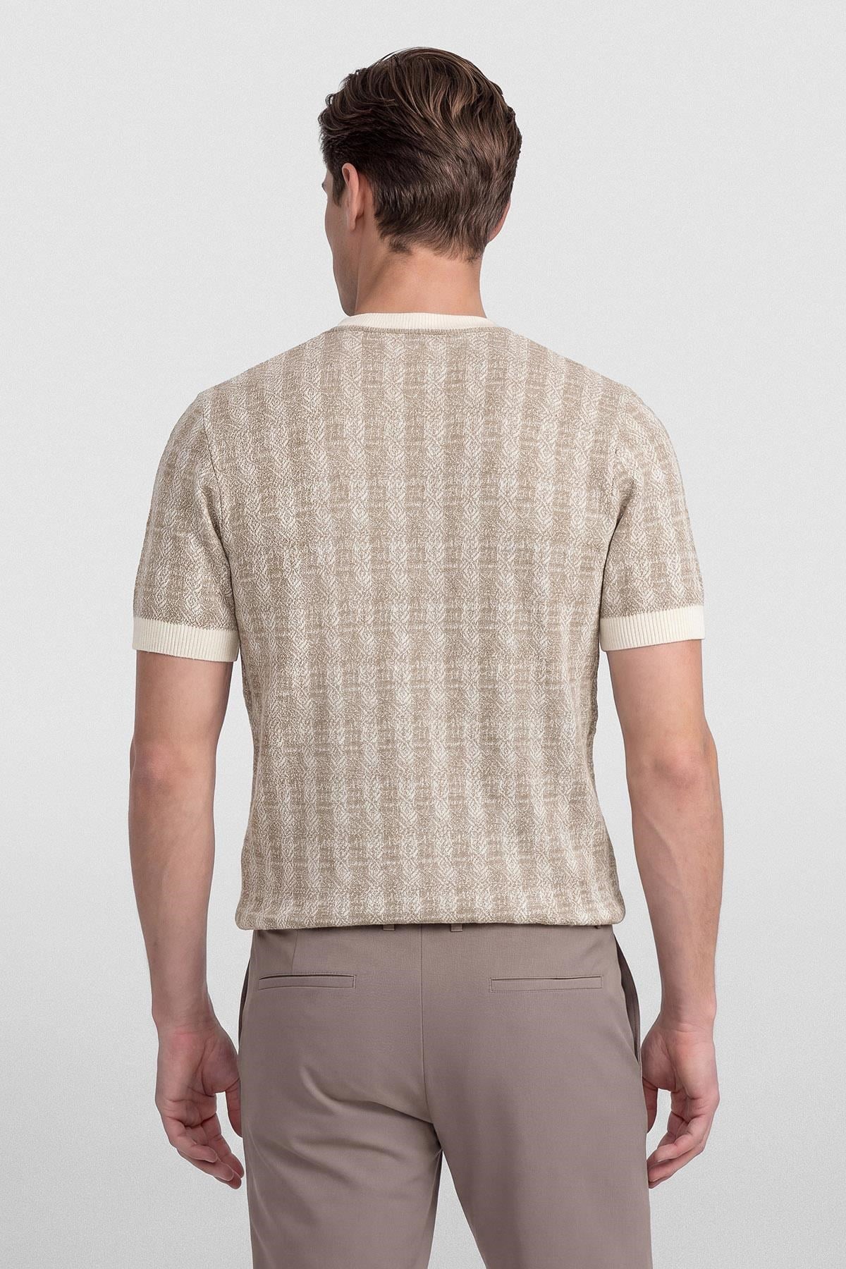 İntersivin Ekru Bisiklet Yaka T-shirt - CY-1917