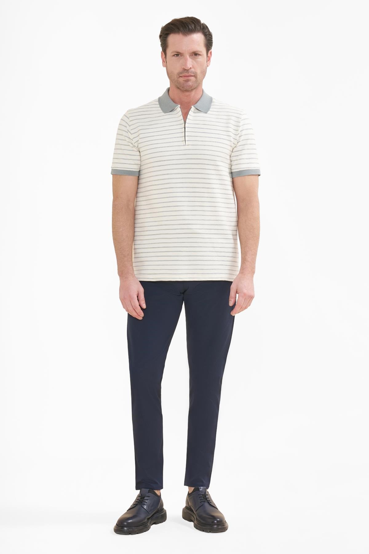 İntersivin Fermuarlı  Polo Yaka Gri Tshirt - SD-12